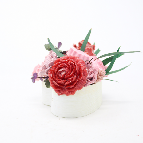 Mixed Reds & Pinks Cream Box 10-12 Flowers SoapFleur Forever Soap Bouquet with Dehydrated Botanicals