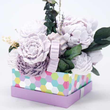 Mixed Purple & Light Blue Purple Box 08-10 Flowers SoapFleur Forever Soap Bouquet with Dehydrated Botanicals