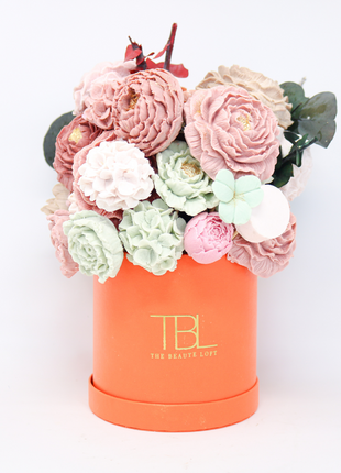 Mixed Flowers Green & Pink Orange Box 10-12 Flowers SoapFleur Forever Soap Bouquet with Dehydrated Botanicals