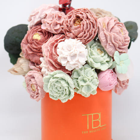 Mixed Flowers Green & Pink Orange Box 10-12 Flowers SoapFleur Forever Soap Bouquet with Dehydrated Botanicals