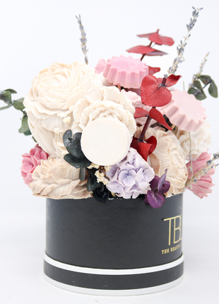 Mixed Pink & Peach Black Box 15-17 Flowers SoapFleur Forever Soap Bouquet with Dehydrated Botanicals