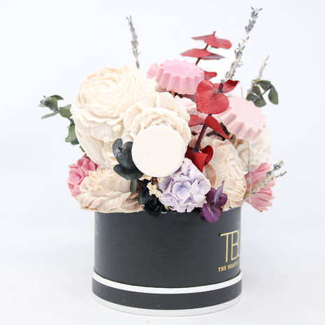 Mixed Pink & Peach Black Box 15-17 Flowers SoapFleur Forever Soap Bouquet with Dehydrated Botanicals