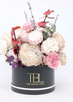 Mixed Pink & Peach Black Box 15-17 Flowers SoapFleur Forever Soap Bouquet with Dehydrated Botanicals