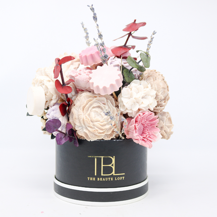 Mixed Pink & Peach Black Box 15-17 Flowers SoapFleur Forever Soap Bouquet with Dehydrated Botanicals