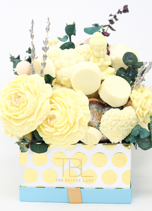 Mixed Yellow Blue Box 12-14 Flowers SoapFleur Forever Soap Bouquet with Dehydrated Botanicals