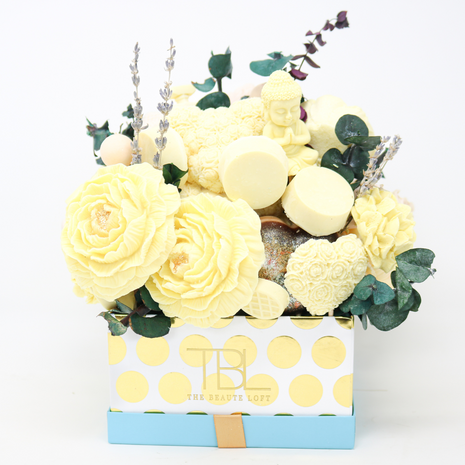 Mixed Yellow Blue Box 12-14 Flowers SoapFleur Forever Soap Bouquet with Dehydrated Botanicals