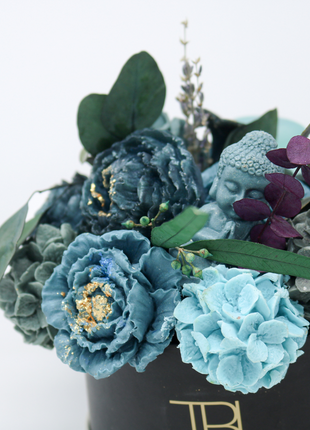 Mixed Blue and Gray Black Box 10-12 Flowers SoapFleur Forever Soap Bouquet with Dehydrated Botanicals