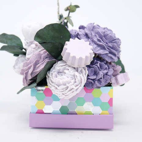 Mixed Purple & Light Blue Purple Box 08-10 Flowers SoapFleur Forever Soap Bouquet with Dehydrated Botanicals