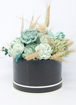 All Peonies Green Blue Flowers Black Box 10-12 Flowers SoapFleur Forever Soap Bouquet with Dehydrated Botanicals