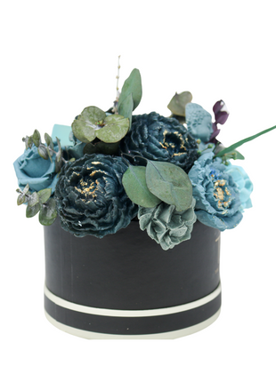 Mixed Blue and Gray Black Box 10-12 Flowers SoapFleur Forever Soap Bouquet with Dehydrated Botanicals