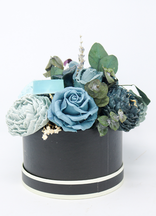 Mixed Blue and Gray Black Box 10-12 Flowers SoapFleur Forever Soap Bouquet with Dehydrated Botanicals