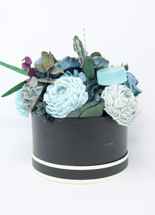 Mixed Blue and Gray Black Box 10-12 Flowers SoapFleur Forever Soap Bouquet with Dehydrated Botanicals