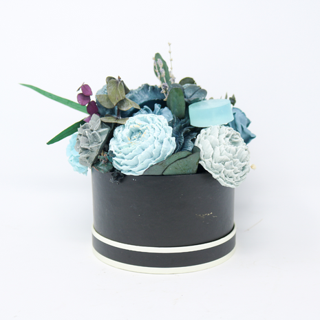 Mixed Blue and Gray Black Box 10-12 Flowers SoapFleur Forever Soap Bouquet with Dehydrated Botanicals