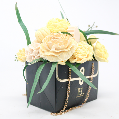 Mixed Yellow Black Box 12-14 Flowers  SoapFleur Forever Soap Bouquet with Dehydrated Botanicals